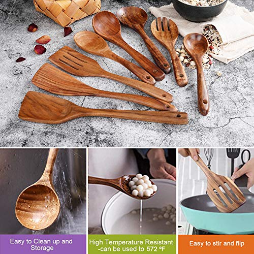 Wooden Cooking Utensils,Teak Wooden Spoons for Cooking Wood Utensil for  Nonstick Cookware,Kitchen Utensils 1pc