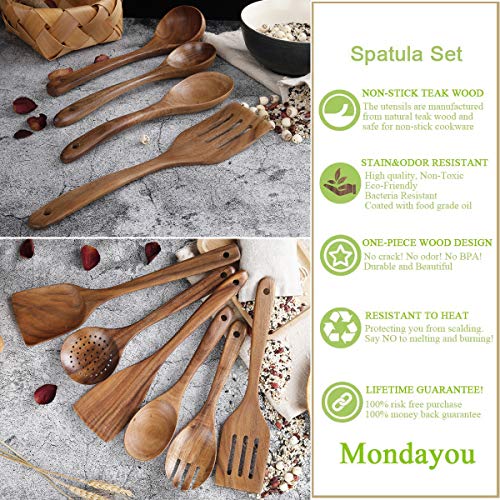 1pc Kitchen Utensils Set With Holder, Kitchen Wooden Utensils For Cooking ,  Wood Utensil Natural Teak Wood Spoons For Cooking,Wooden Kitchen Utensil S