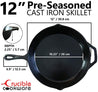 12-Inch Cast Iron Skillet Set (Pre-Seasoned), Including Large & Assist Silicone Hot Handle Holders | Indoor & Outdoor Use